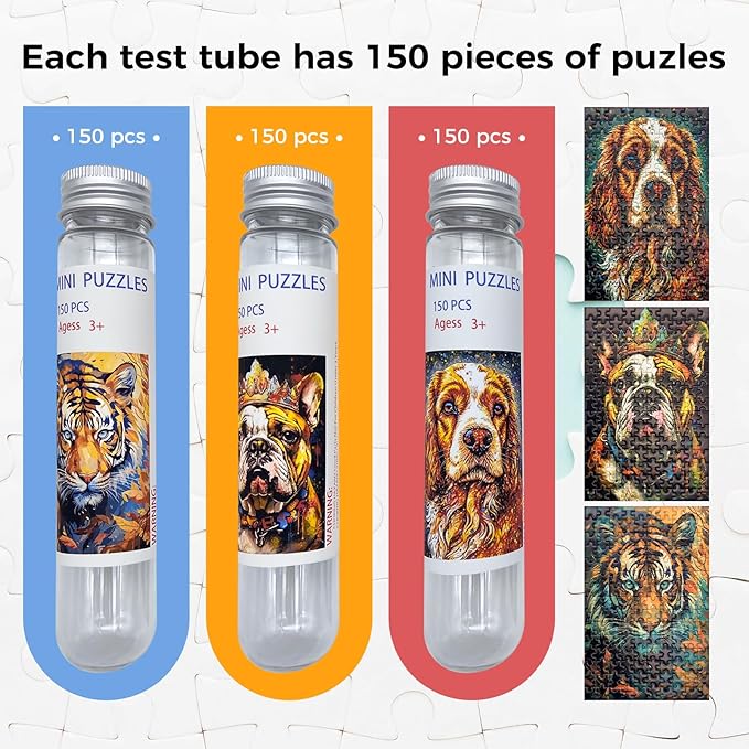 150 Pieces Mini Jigsaw Puzzles for Adults & Kids,6 x 4 Inches,Mini Puzzles,Travel Puzzle,Small Puzzles Challenging Difficult Puzzle,3 Pack Colorful Animals