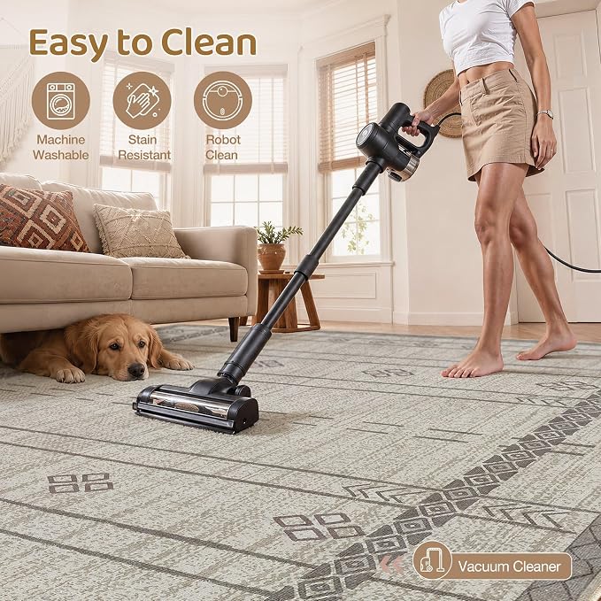 cotiled 6x9 Area Rugs Living Room Rug: Washable Boho Rugs with Non Slip Backing Large Soft Indoor Stain Resistant Carpet for Bedroom Farmhouse Dining Room Lightweight Home Decor Grey Brown