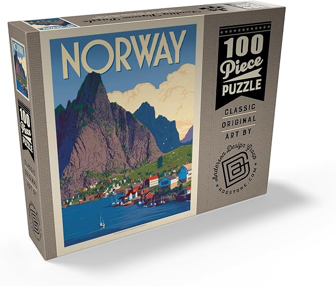 MyPuzzle Norway: The Land of Fjords, Vintage Poster - Premium 100 Piece Jigsaw Puzzle for Adults