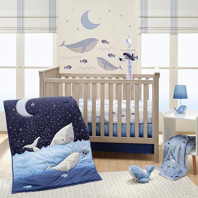 Lambs & Ivy Bubbles & Squirt Soft Plush Blue Whale Stuffed Animal Toy