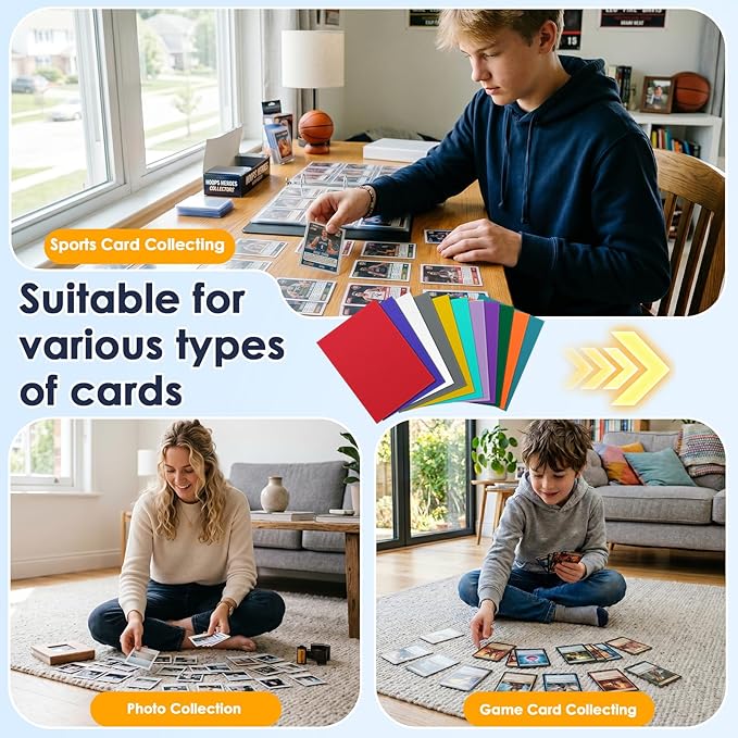 1000Pcs Trading Card Sleeves, 10 Colors Top Loading Sleeves for Standard Cards 2.5" X 3.5", Card Protector for Baseball Card,Sports Cards,Game Card,Business Cards