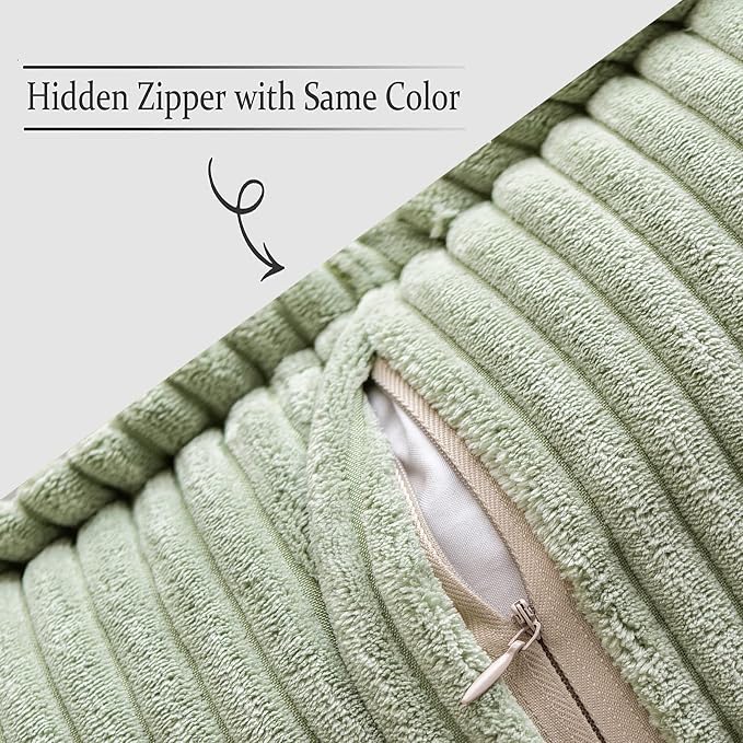 MIULEE Decorative Lumbar Throw Pillow Covers 12x20 Inch Sage Green 2 Pack | Boho Broadside Striped Patchwork Pillow Covers, Soft Corduroy Cushion Cases, For Couch Sofa Bed Livingroom Home Decor