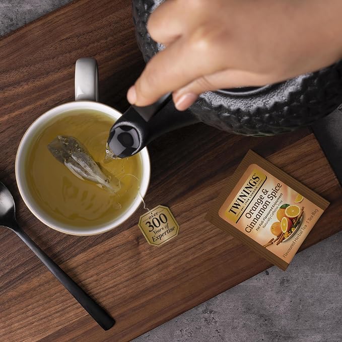 Twinings Orange & Cinnamon Spice Tea, Naturally Caffeine-Free Sweet and Spicy Tea with Rooibos, Orange, and Cinnamon, Herbal Tea Bags Individually Wrapped, 20 Count