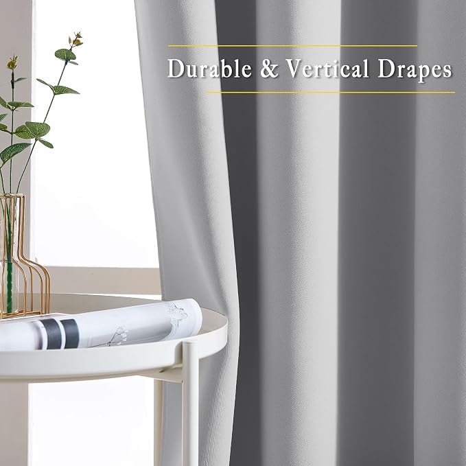 NICETOWN Room Darkening Curtains for Living Room - Easy Care Solid Thermal Insulated Grommet Light Blocking Vertical Drapes for Bedroom (Silver Grey, W37 x L84, 2 Panels)