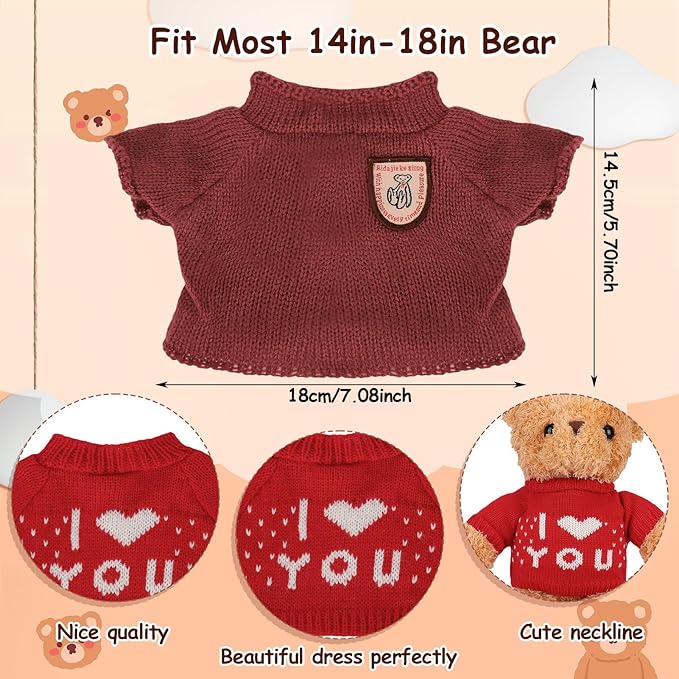 Fuyamp 10 Pcs Bear Clothes Tee Doll Clothes Bear Hoodie Sweater Fit 14-18 Inches Bears Include Cute Clothes Glasses Hat Kawaii Plush Doll Clothes DIY Bear Toy