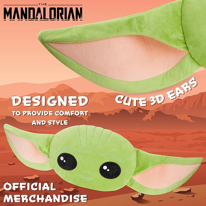 Disney Stitch 3D Plush Cushions for Bed Travel, Cute Cuddle Pillow Stuffed Character Pillow, Bedroom Accessories, Room Decor, Gifts for Kids (Green Baby Yoda, L14.96 x W10.23)