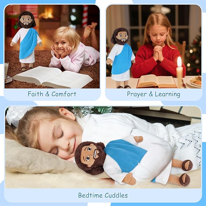 Apragaz 13" Jesus Plush Doll, Jesus Plushies for Kids, Soft & Comfort Christian Toy, Christian Faith Plushie Faith-Based Gift for Boys Girls, Sunday School, Bible Learning, Easter & Christmas(Blue)