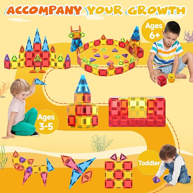 Magnetic Tiles, Travel Mini Magnetic Tiles, STEM Building Blocks Sets, Construction Travel Set Toys for Boys Girls Kids Toddlers Ages 3 4 5 6 7 8 9+ Year Old