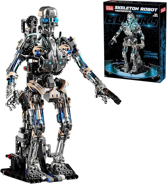 692PCS Mechanical Skeleton Robot Building Block Set，3D Poseable Model with LED Light, Movable Linkage Gears, Display Stand, STEM Toys Gift for Kids & Adults Perfect for Horror Fans & Gothic Room Decor