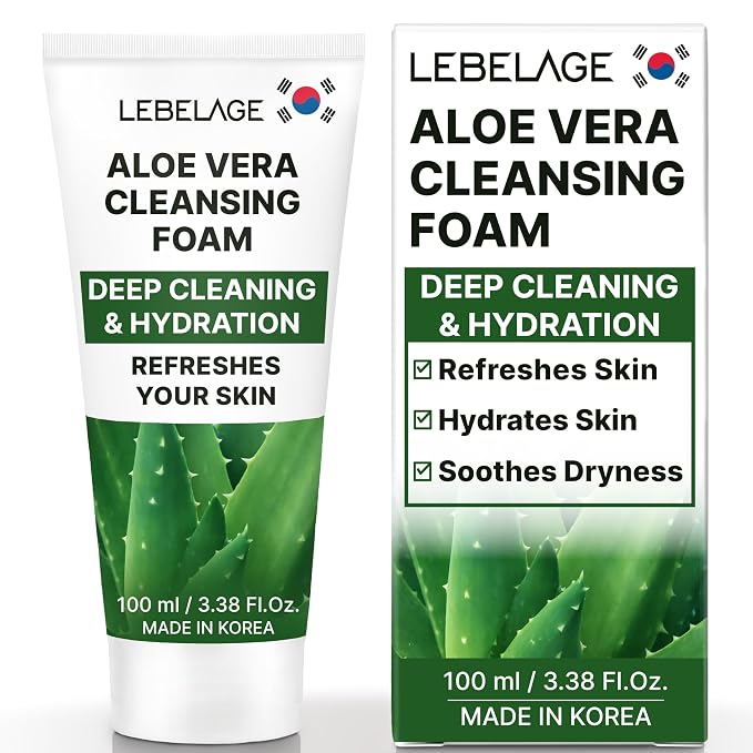 LEBELAGE Korean Aloe Vera Facial Cleanser 3.38 oz | Cleansing Foam Face Wash | Low pH Gentle Hydrating Daily Facial Cleanser Sensitive Skin | Deep Cleansing Foaming Cleanser, Pore Care-All Skin Types