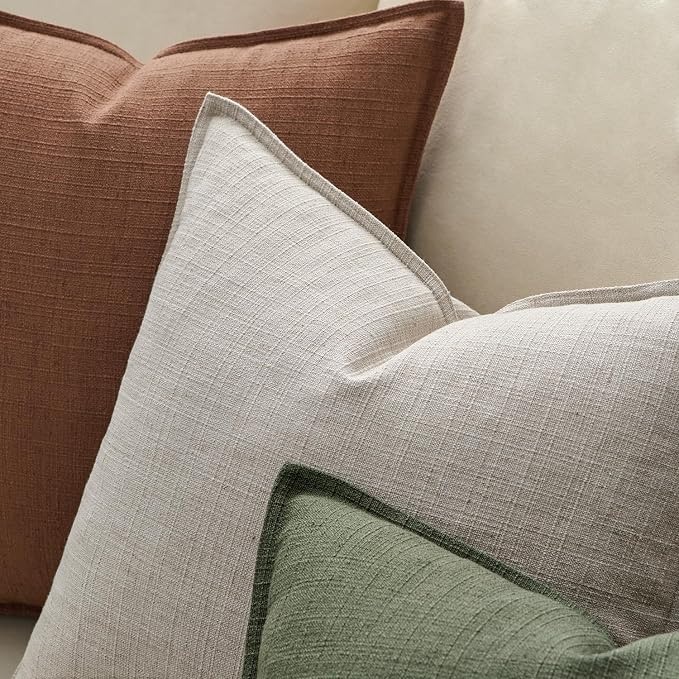 MIULEE Thick Textured Euro Sham Throw Pillow Covers 26x26 in Oatmeal Linen | Set of 2, Decorative Linen Blend Pillow Cover, Flange Edge Design, Farmhouse Modern Boho Style, Bed Couch Living Room Decor