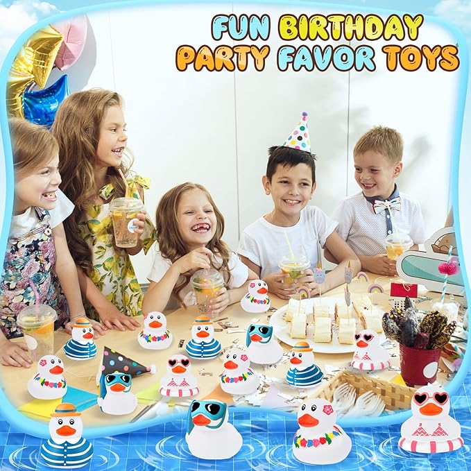 Honoson Summer Beach Rubber Duckies Bulk Mini Rubber Duck Bath Toys Float Bathtub Ducky Cute Squeaky Ducky for Classroom Carnival Summer Birthday Baby Shower Party Favor(White,36 Pcs)