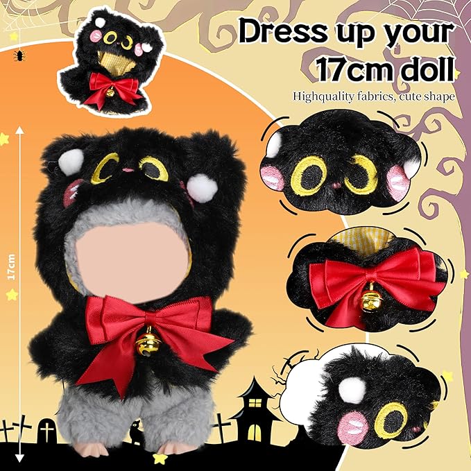 Clothes for Labubu Doll,6.7 Inch Doll Clothing Set - 2 Pieces of Handmade Clothes and Accessories for 17cm Plush Toys - Black and White Devil Halloween Set