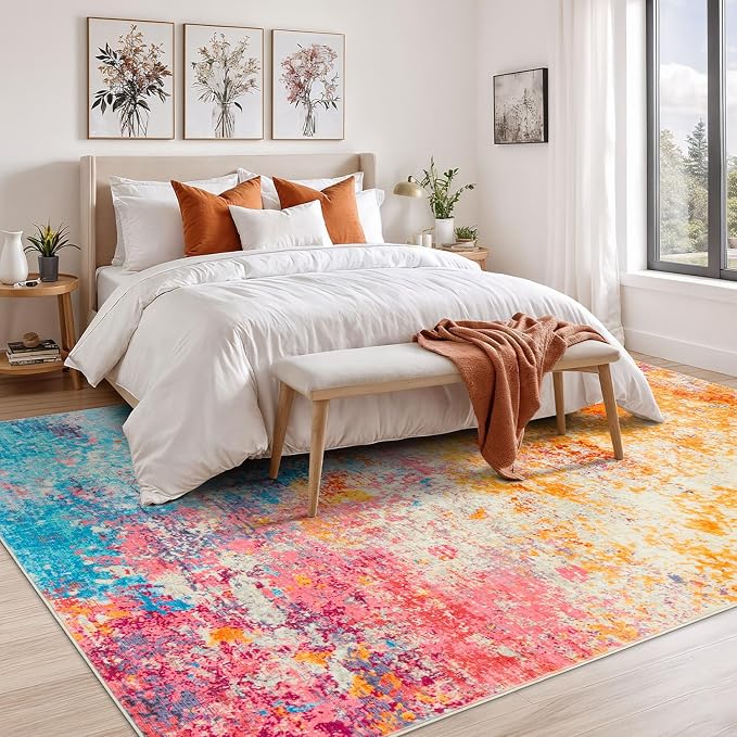 Rugflix 8x10 Area Rugs for Living Room, Washable Colorful Rainbow Large Rug | Machine Washable; Stain-Resistant; Low Pile; Non-Slip; Modern Abstract; Multi-colors Carpet for Nursery Girls Bedroom Home