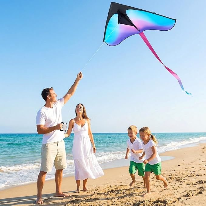 JOYIN Large Delta Kite Gradient Blue & Purple, Easy to Fly Huge for Kids and Adults with 328ft String, Large Delta Beach Kite for Outdoor Games and Activities