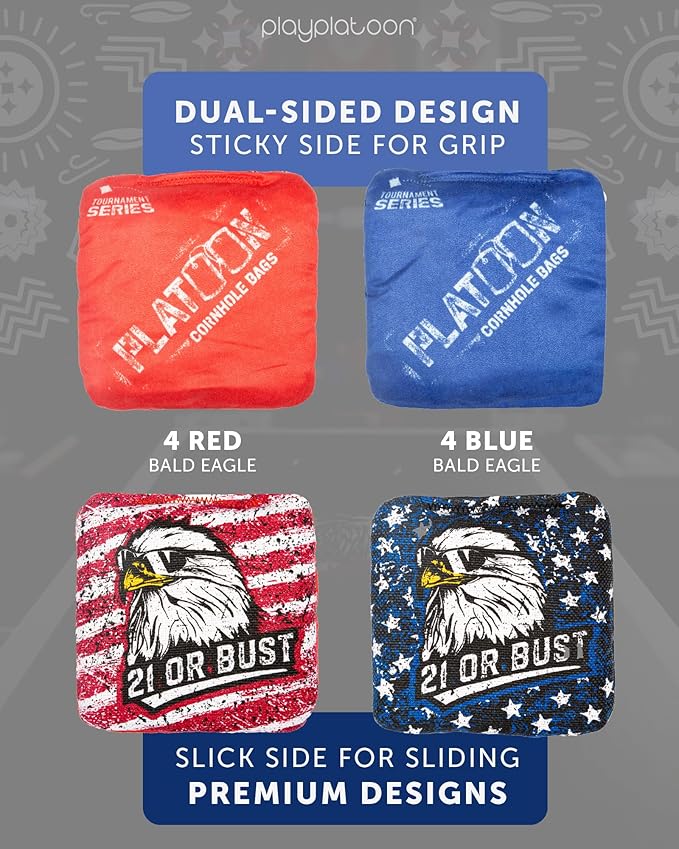 Play Platoon Pro Cornhole Bags Set of 8 - Professional Dual Sided Slick and Sticky Side Competition Corn Hole Bags - Tournament Series