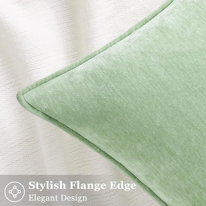 decorUhome Chenille Sage Green Velvet Throw Pillow Covers 22x22 Set of 2 | Fall Soft Euro Sham Couch Decorative Modern Farmhouse Pillow Cases with Elegant Design for Sofa Bed Living Room Home Decor