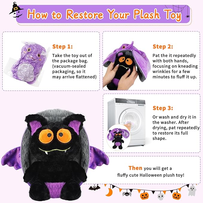 Halloween Bat Stuffed Animal - Purple Plush Toy for Kids & Adults, Cute Bat Stuffed Animal with Soft Plush for Halloween Decor & Gifts
