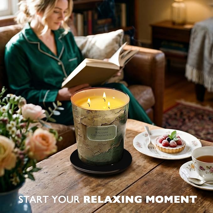 HomeLights Balsam Cedarwood Scented Candles | 34oz Soy Candles Industrial Chic 3-Wick Large Candle Jars | Ideal Candle Gifts for Events, Home Decor Stress, Relief & Relaxation