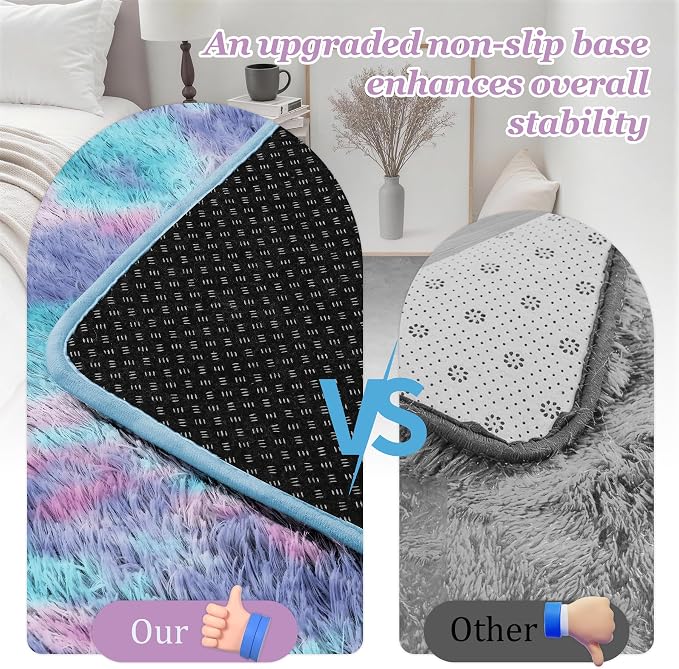 8x10 Area Rugs for Living Room Bedroom: Ultra Soft Fluffy Shag Rug Upgrade Non-Slip Non-Shedding Large Fuzzy Plush Carpet Indoor Floor Carpets for Kids Room Playroom Nursery Dorms Home Rainbow Purple