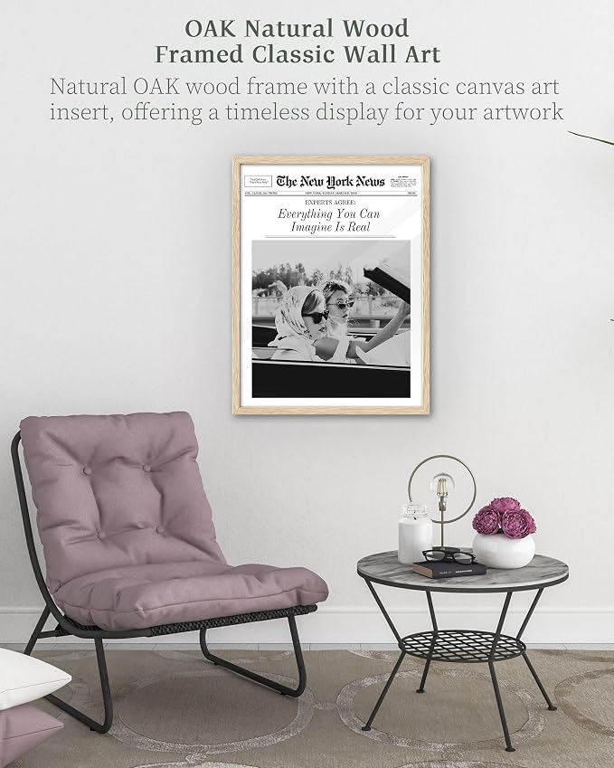 iHery 12x16in Everything You Can Imagine Is Real Framed Newspaper Art | Natural OAK Wood Frame with Canvas Print, Vintage Girls Decor for Bedroom, Living Room, Dorm and Gallery Wall, 1Pack