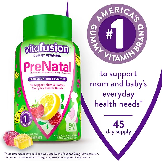 Vitafusion PreNatal Gummy Vitamins 90 Count and Carefree Thong Regular Liner Unscented 49 Count