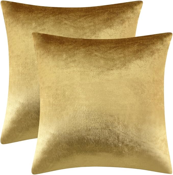 GIGIZAZA Gold Velvet Pillow Covers 18x18 Decorative Pillows Pack of 2 | Throw Pillows for Couch Sofa,300gsm Soft Textured Fabric,Modern Square Accent Pillowcases,Luxury Cushion Covers