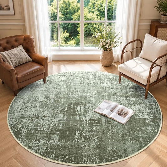 4Ft Round Area Rugs for Living Room, Soft Non-Slip Washable Rugs Modern Abstract Pattern Carpet for Bedroom Indoor Floor Nursery Home Decor (Green)