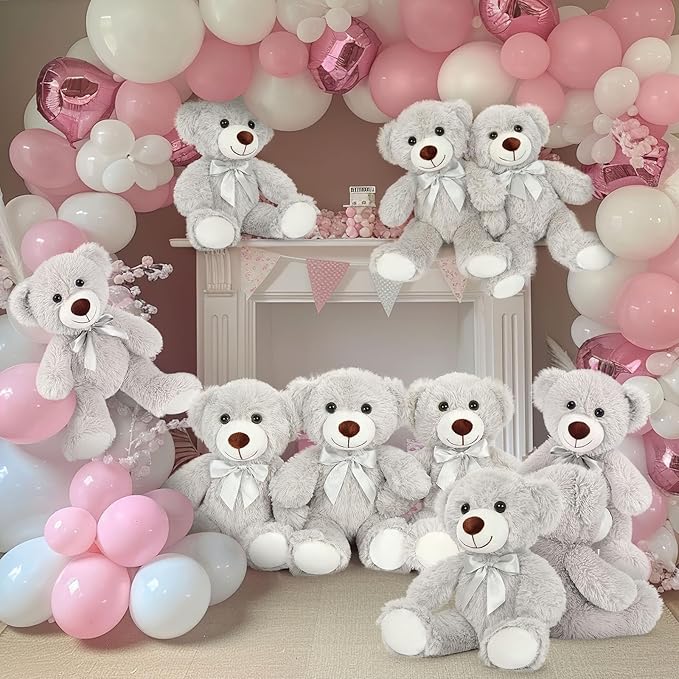 MaoGoLan Bulk Teddy Bear Baby Shower, 3 Packs Small Teddy Bear Stuffed Animals in Bulk,13.5" Small Gray Stuffed Bears Plush for Wedding,Birthday,Christmas, Party Decorations