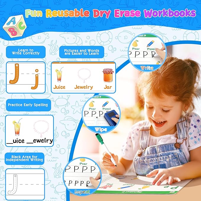 RichBoy Dry Erase Workbooks, Activity Books with Tracing, Coloring, Drawing and More, All-in-one Reusable Handwriting Practice, Preschool Learning Activities, Educational Toys for Kids Ages 3-5