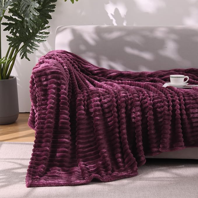 Amaranth Purple Throw Blanket for Couch Sofa 50”x60” Striped Design | Fleece Blankets Room Home Decor Lightweight Plush Soft Cozy Gifts for Women Mom
