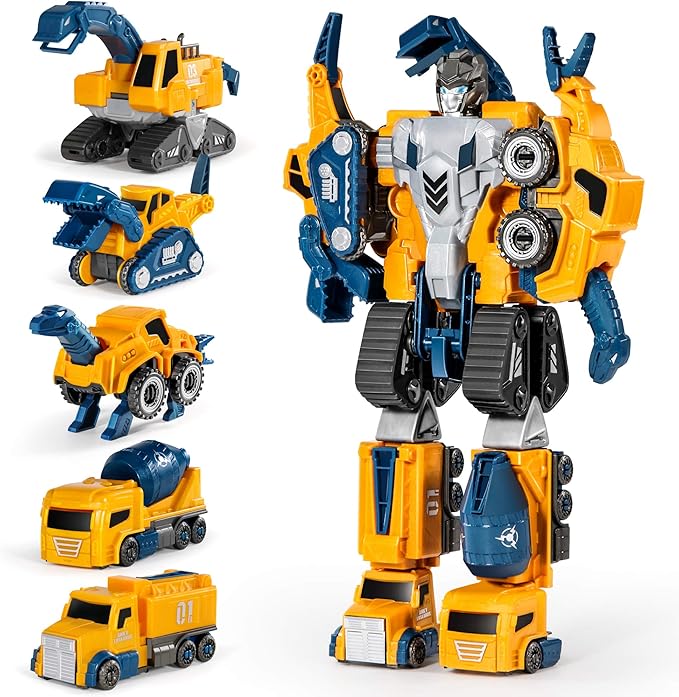 MIEBELY Toddler Robot Construction Vehicles Set – 5Pcs Transforming Robots for Kids - Magnetic Toys with Sturdy Connectors – Easy DIY Assembly Function – 5-in-1 Educational STEM Toys