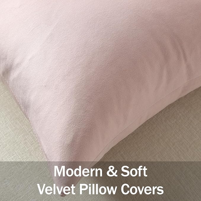 Euro Sham Covers 26x26 Light Pink: Pack of 2 Cozy Soft Velvet Square Modern Luxury Decorative Throw Pillow Cases for Sofa Couch Living Room Bed Home Decor