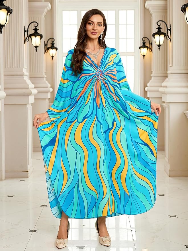 Mumu Dresses for Women Plus Size, Bohemian Kaftan Beach Cover Up Long Maxi Nightgown Soft Loungewear