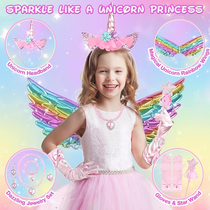 Tea Party Set for Little Girls: 63Pcs Pretend Play Toys, Unicorn Princess Dress Up Tea Time, Tin Tea Sets for Toddlers with Dessert, Carrying Case, Kids Kitchen Playset, Birthday Gift for Toddler Girl