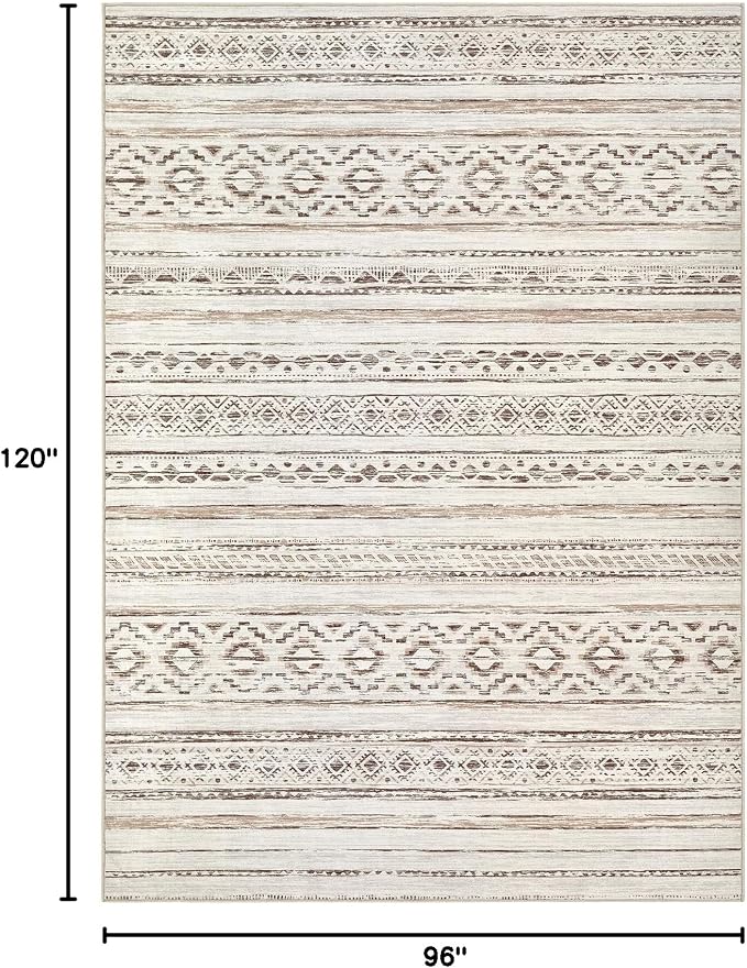 cotiled 8x10 Area Rugs Living Room Rug: Washable Boho Rugs with Non Slip Backing Large Soft Indoor Stain Resistant Carpet for Bedroom Farmhouse Dining Room Lightweight Home Decor Cream Brown