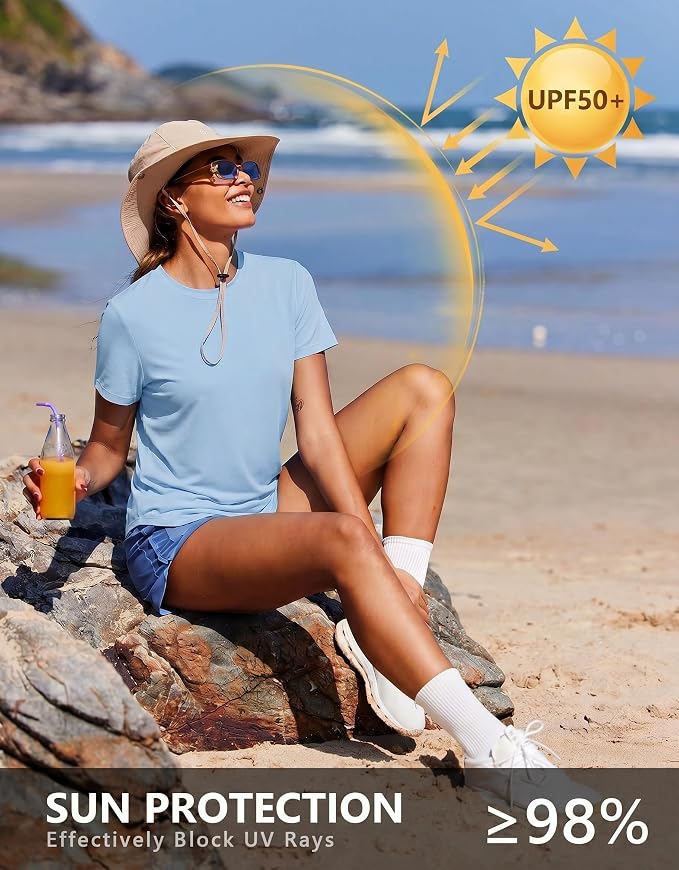PINSPARK Soft Workout Tops for Women UPF 50+ Sun Protection Shirt Quick Dry Athletic Running Hiking Travel Basic Tee Shirts