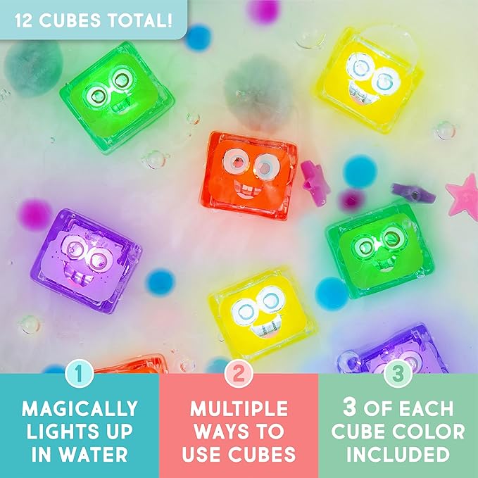 Glo Pals Water-Activated Light-Up Cubes for Sensory Play – 12 Pack - Valentine Day Gift