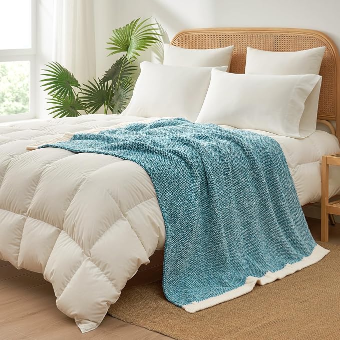 Snuggle Sac Teal Throw Blankets for Couch, Super Soft Warm Blankets Cozy Knit Fuzzy Plush Lightweight Throws for Sofa, Bed, Living Room, Heather Teal, 50x60 inches