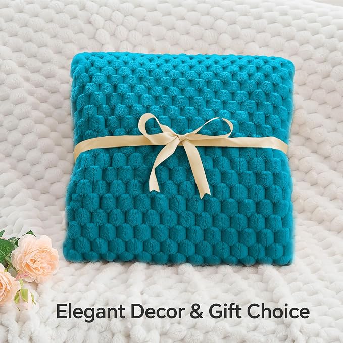 BEDELITE Jewel Blue Throw Blanket for Couch, Soft Gifts for Women, 50 * 60 | 3D Jacquard Decorative Fleece Blanket, Super Soft Plush Throws, Cute Birthday Gift for Women & Men, Suitable for All Seasons