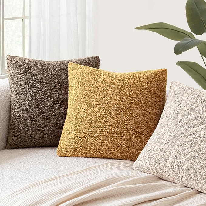 Foindtower Pack of 2 Textured Boucle Throw Pillow Covers Accent Solid Decorative Pillow Cases Cozy Woven Couch Cushion Case for Sofa Bedroom Living Room Home Decor 20x20 Inch Sunflower