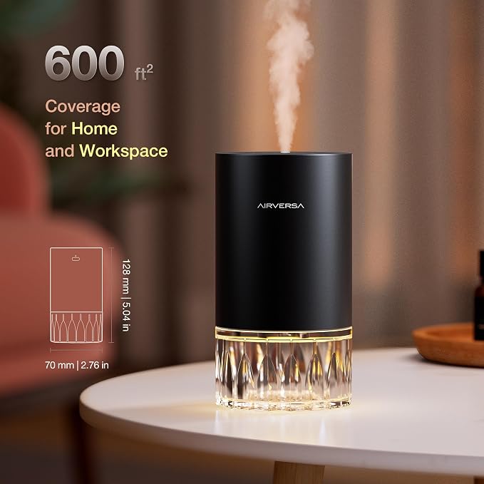 Airversa Waterless Essential Oil Diffuser Starter Kit with 2x30mL Hotel Scent Fragrance Oil for Home Room Desk Car, Battery Operated Scent Air Freshener Diffuser, 100mL Capacity, RD1 Kit Black