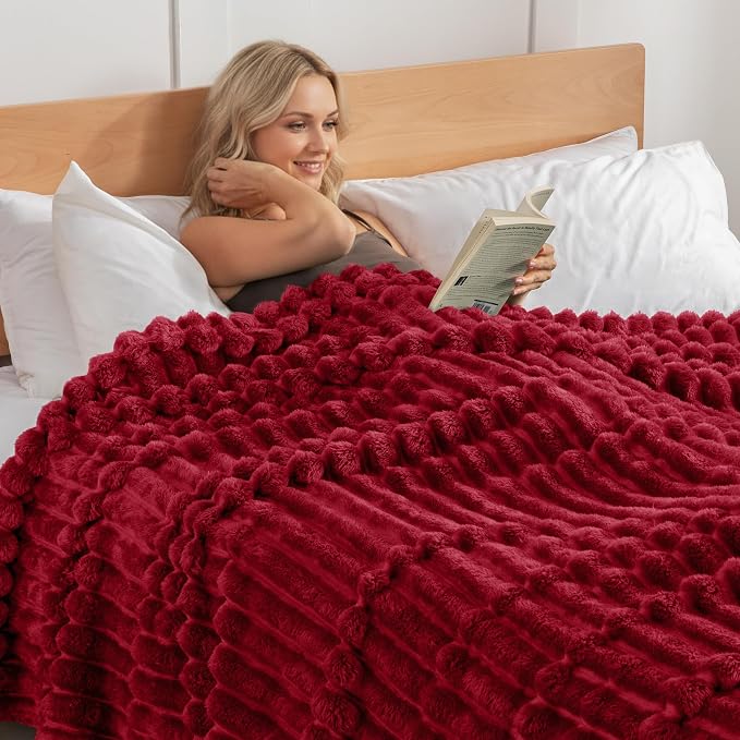 Exclusivo Mezcla Striped Fleece Throw Blanket for Couch, Sofa, Bed, 50"x60" | Soft Breathable Cozy Bed Blankets, Lightweight Plush Fluffy Fuzzy Jacquard Decorative Blankets