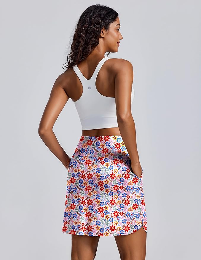 PINSPARK 18" Skorts for Woman Above Knee Length Golf Skirts 3 Pockets | High Waist, Built in Shorts, UV Protection, 4-Way Stretch, Soft, Dolphin Hem, Athletic, Tennis, Pickleabll, Casual