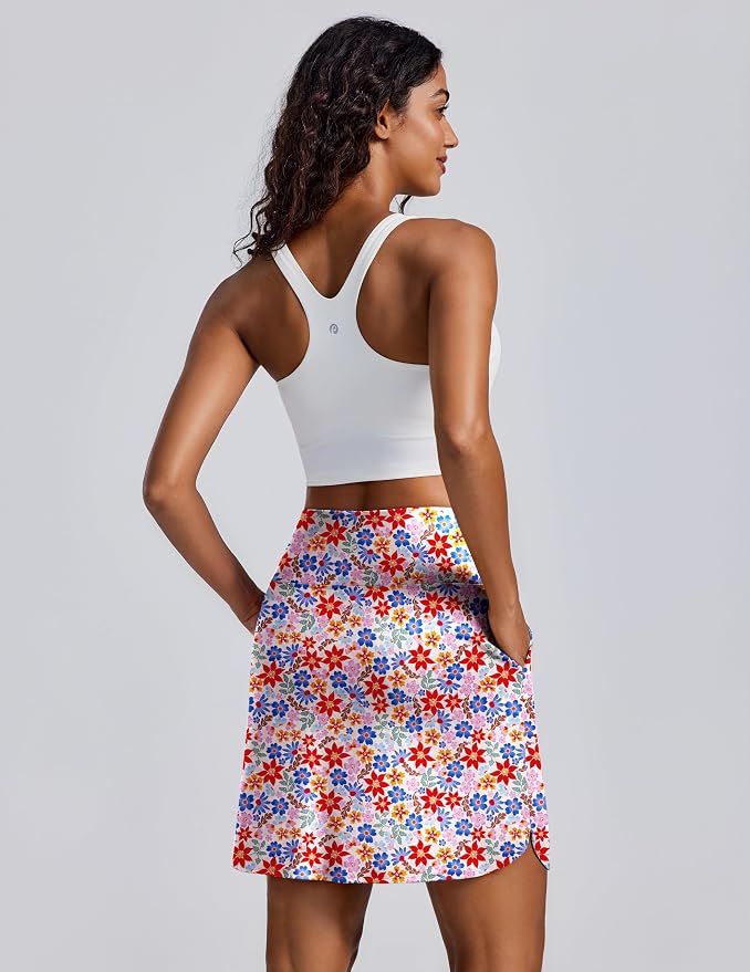 PINSPARK 18" Skorts for Woman Above Knee Length Golf Skirts 3 Pockets | High Waist, Built in Shorts, UV Protection, 4-Way Stretch, Soft, Dolphin Hem, Athletic, Tennis, Pickleabll, Casual