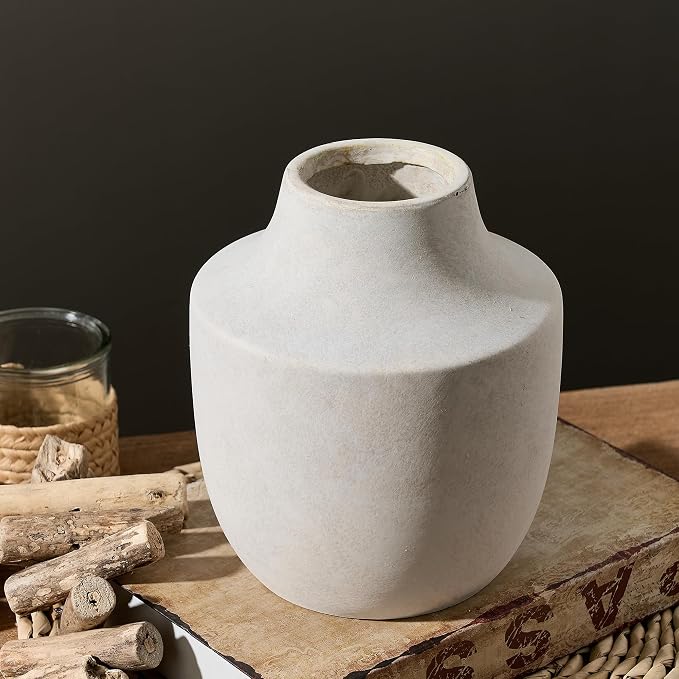 Mitt&Ditt Ceramic Flower Vase, 7.5 inch Off-White Farmhouse Rustic Vase, Handcrafted Weathered Pottery Vases, Small Flower Terracotta Vases for Home Decor, Living Room, Table, Shelf