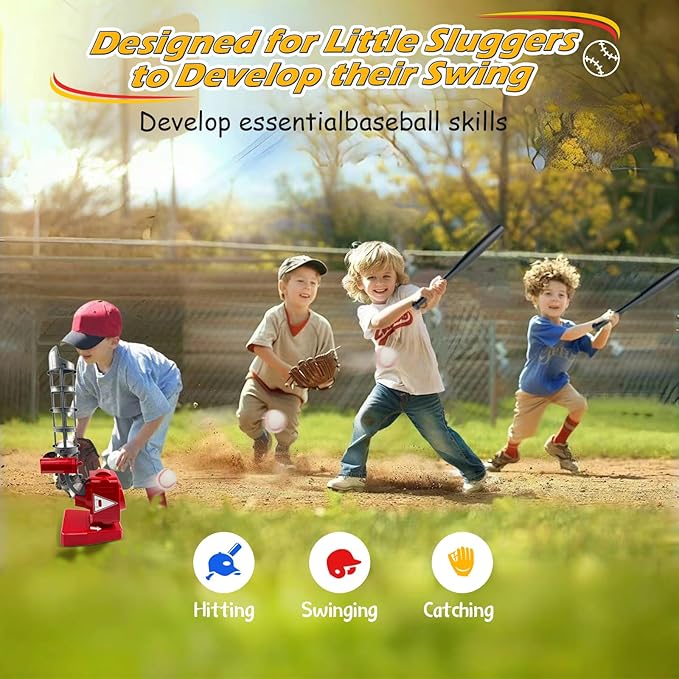 Kids Auto Baseball Pitching Machine, Outdoor Sports Toys for Kids Ages 5, 6, 7, 8, 9, 10, 11, 12, Adjustable Angles Electronic Baseball Training Equipment & Batting Practice Toys for Youth