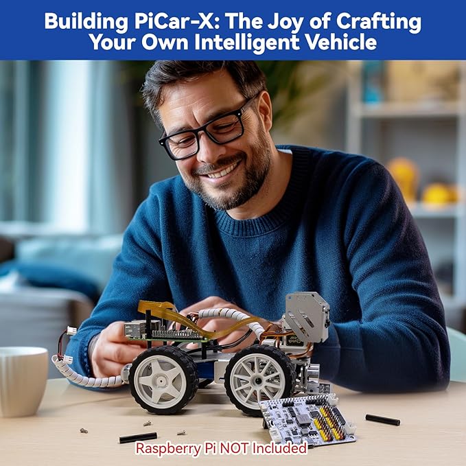 SunFounder PiCar-X AI Video Robot Car Kit for Raspberry Pi 5/4/3B+/3B, ChatGPT-4o Enabled with Video Recognition, Python, Scratch, Camera, Mic, Rechargeable Batterry (RPI NOT Included)