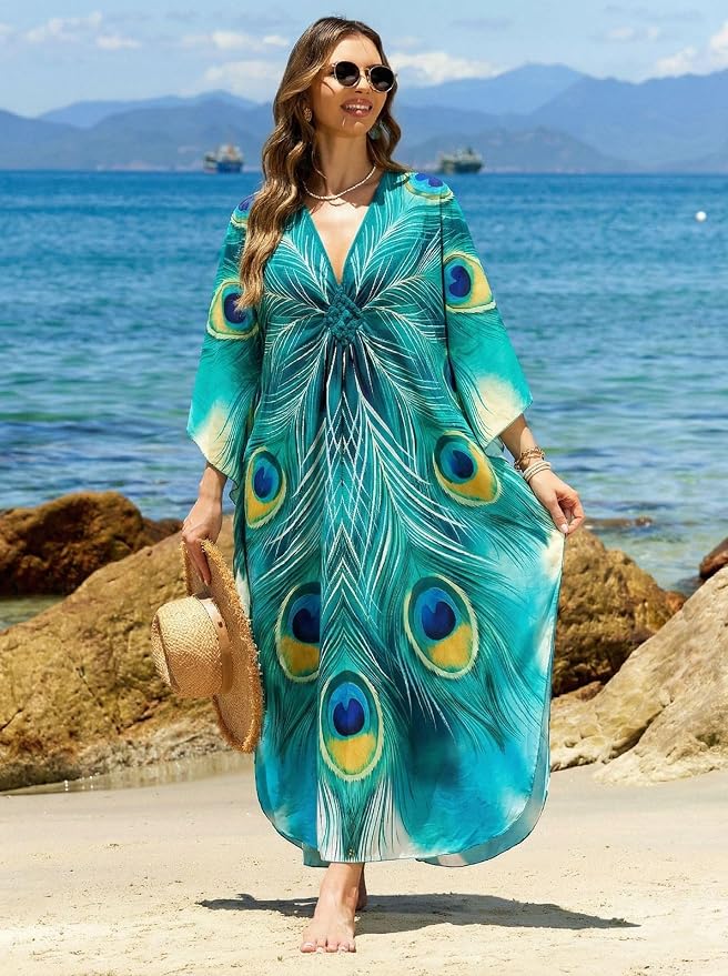 Mumu Dresses for Women Plus Size, Bohemian Kaftan Beach Cover Up Long Maxi Nightgown Soft Loungewear