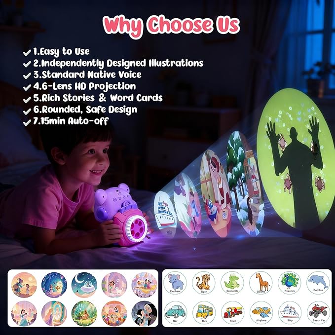 Story Projector for Kids – Bedtime Storytelling Projector with Clear Images & Adjustable Sound,Durable Early Learning Storybook Toy, Soft Night Light, Birthday Gifts for Boys & Girls Ages 2–6
